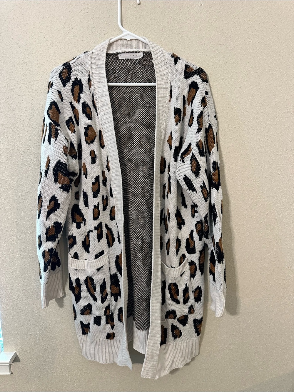 Leopard Print Open Front Cardigan - Cream and Brown